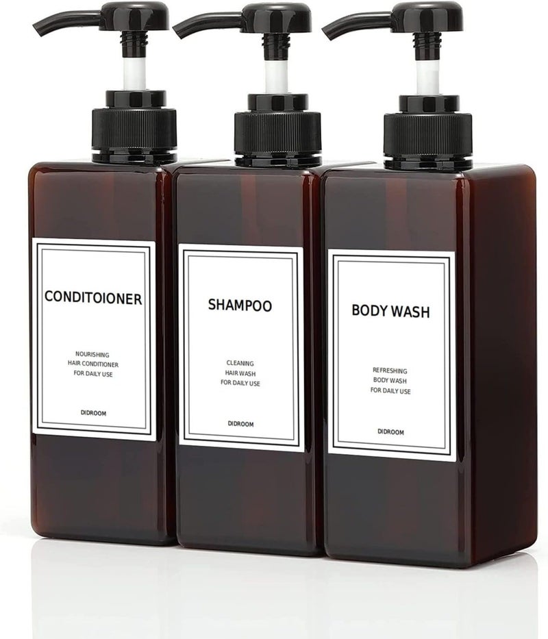 DIDROOM Shampoo and Conditioner Dispenser, Refillable Shampoo and Conditioner Bottles Set with Labels - Empty Shower Plastic Dispenser (21oz) - Image 1
